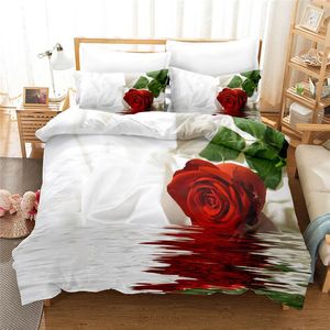 Ensembles de literie impression 3D rouge rose fleurs Rose housse de couette ensemble saint valentin mariage décoration couette Housse De Couette