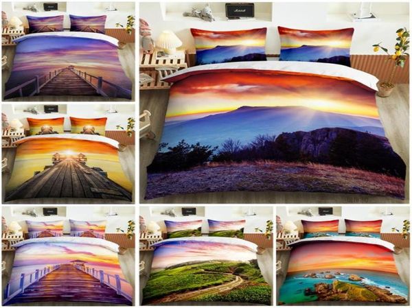 Juegos de ropa de cama 3D Impresión Hermosa serie de paisajes cómodo conjunto de almohadas de tapa década de dormitorio doble