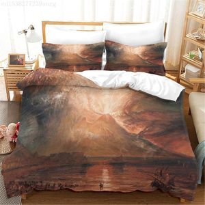 Beddengoed stelt 3D -printen vulkaan Doomsday Oil Painting Nautical Disaster dekbedoverdeksel Single Double Family Pillowcase