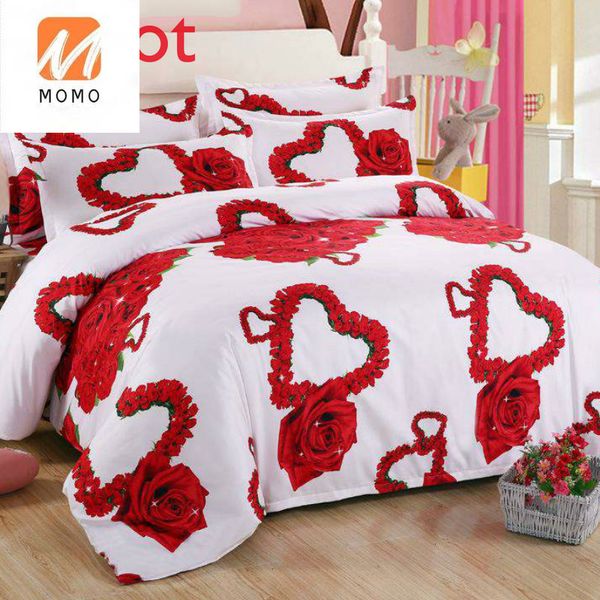 Juegos de ropa de cama 3D Red Love Set Romantic Wedding Valentine's Day Regalo para sus 4 piezas Cubierta de edredón Bedera y caja de almohada 230210
