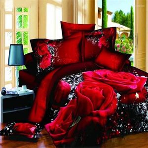 Ensembles de literie 3D Rose rouge Ensemble Queen Luxe Mariage Housse de couette Taie d'oreiller 3pcs King Size Couette florale Couette douce