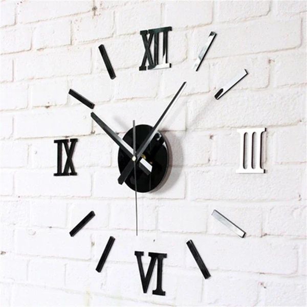 Conjuntos de ropa de cama 3D Número romano Acrílico Espejo Reloj de pared Etiqueta DIY Autoadhesivo Relojes de cuarzo Reloj Sala de estar Decoración para el hogar