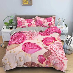 Ensembles de literie Housse de couette fleur Rose 3D ensemble de literie Double en polyester 2/3 pièces housse de couette avec fermeture à glissière housse de couette King Valentine