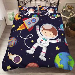 Conjuntos de ropa de cama Conjunto 3D Astronauta espacial Funda nórdica con almohada para niños Decoración de dormitorio Niños Sábanas de lino