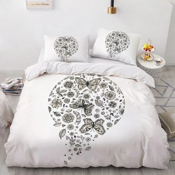 Juegos de cama 3D mariposas negras simples lino de cama blanca cubierta nórdica completa doble king size 203x230cm set home textil de moda