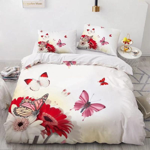 Ensembles de literie 3D 3D Simple Red Butterflies Lit Lit Couette blanche Full Double King Size 203X230CM COVE DE COUPE