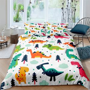 Ensembles de literie 3D petit dinosaure dessin animé mignon simple ensemble couple roi taille unique pour enfants enfants polyester housse de couette taie d'oreiller 221205