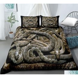 Ensembles de literie Ensemble de style serpent 3D pour chambre à coucher Couette douce Couvre-lit Linge de lit Couette et taie d'oreiller confortables 221208 Drop Deliver Dhltw