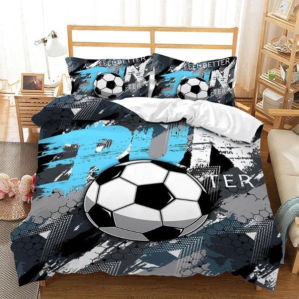 Ensembles de literie Ensemble de football 3D Football Linge de lit en microfibre douce avec taie d'oreiller Queen King Taille unique Housse de couette