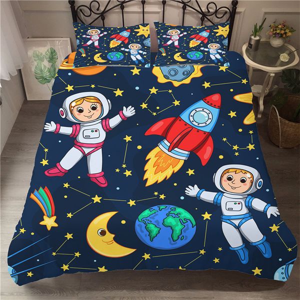 Ensembles de literie 3D espace housse de couette taie d'oreiller enfants dessin animé couverture de lit enfants housse de couette couverture de lit simple 230329