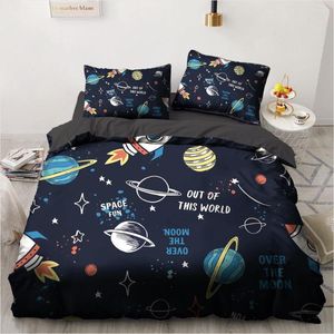 Beddengoed stelt 3D Space Universe Set cartoon dekbedoverdeksel Coverter Custom Bedebloemen Zwart en wit beddruppel