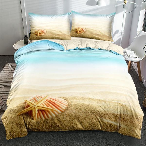 Juegos de ropa de cama 3D estrella de mar y funda nórdica de concha conjunto A/B edredón de doble cara tamaño King completo 203x230cm ropa de cama textil para el hogar