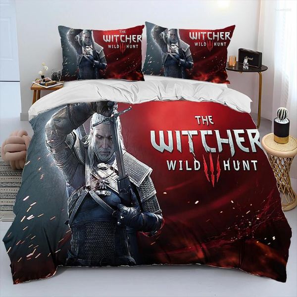 Conjuntos de ropa de cama 3D The W-Witcher Game Gamer Juego de edredón de dibujos animados Funda nórdica Edredón de cama Funda de almohada King Queen Size