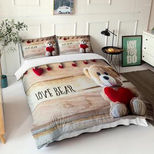 Conjuntos de ropa de cama 3D Winter Love Patrón de patrón de osito de peluche completo con fundas de almohadas Fabic para niños