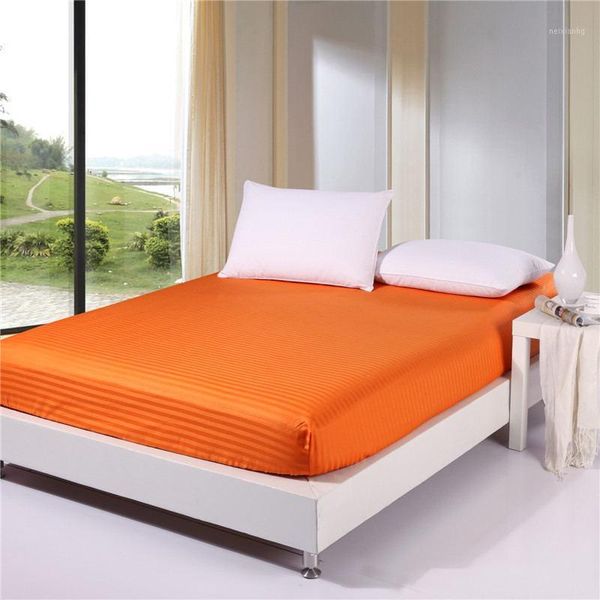 Ensembles de literie 3 pièces 100% coton couleur unie drap housse rayure housse de matelas quatre coins avec bande élastique lit Plus taie d'oreiller1