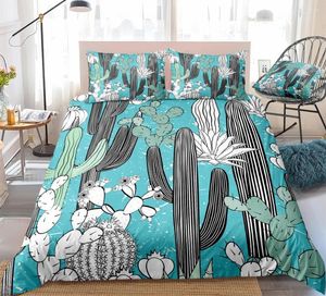 Beddengoed stelt 3 stcs cactus set planten dekbedoverdeksel tropisch quilt blauw home textiel king bloemen dropship wit zwart