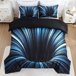 Ensembles de literie 3 pcs de couette de couette ensemble bleu et noir 3d hommes femmes adultes décor de chambre à coucher confortable tissu doux sans oreiller noyau