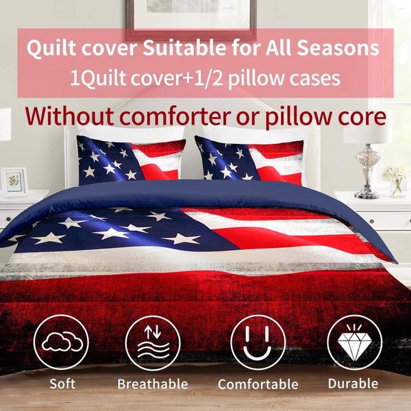 Ensembles de literie 3pcs Polyester Vintage American Flag Print Independence Day Cover Set Soft confortable pour chambre d'amis de chambre