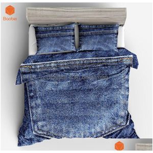 Ensembles de literie 3pcs imprimé haute imitation denim ensemble doux double fl roi reine couette er avec taies d'oreiller couette sj208 livraison directe maison ga dhqyg