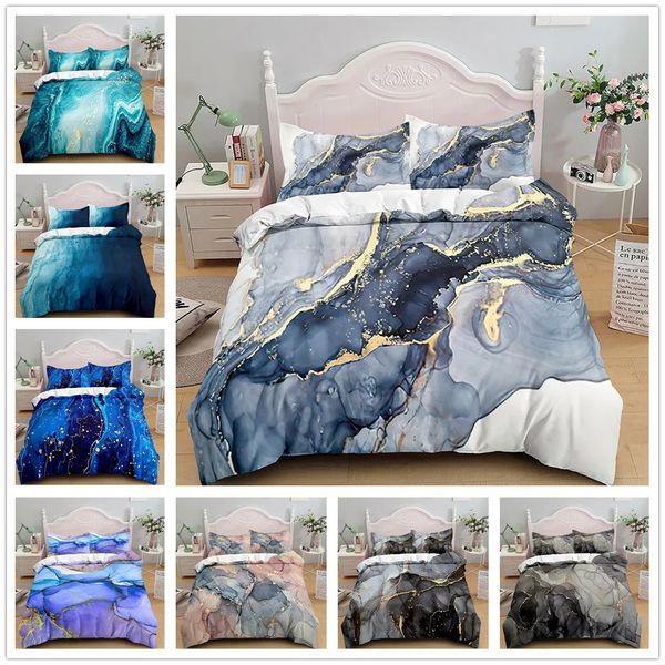 Conjuntos de ropa de cama 3 piezas Conjuntos de impresión digital 3D Pastel Sábana ajustable Mármol Diseño de arte abstracto Sábanas suaves Decoración 231017