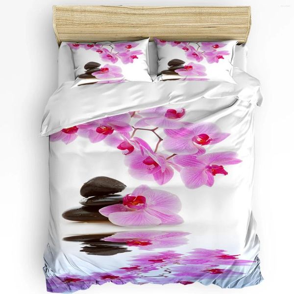 Juegos de cama 3pcs set flor de piedra rosa reflejo de orquídea de la flor de la casa del hogar la almohada del edificio del nórdico del hogar