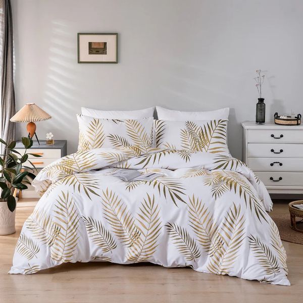 Ensembles de literie 3 pièces ensemble simple Double housse de couette ensembles pleine taille Mirco fibre imprimé couette et taies d'oreiller Twin Queen King 231017