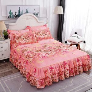 Beddengoed sets 3 stks set lente en zomer nieuw geborstelde bed rok bedklep simmons bed cover beschermer laken set queen size lakens set z0612