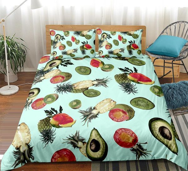 Ensembles de literie 3pcs Fruits d'été Set Cover Set Kids Pineapple Kiwifruit Libert Set Green Fond Home Textiles 230427