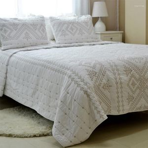 Conjuntos de ropa de cama 3 piezas de algodón bordado blanco cubierta de cama edredón vintage kit de lujo edredón funda de almohada