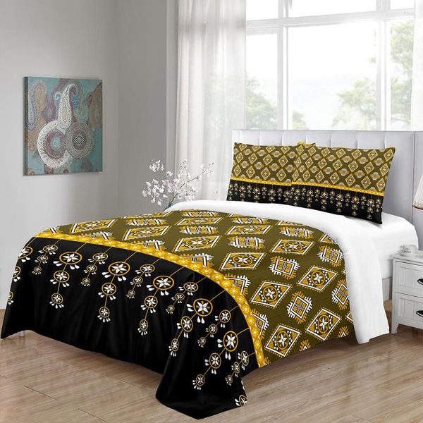 Conjuntos de ropa de cama 3 piezas de lujo amarillo Saba Telet etíope poliéster eritreo individual cama doble juego de funda nórdica y 2 piezas de almohada