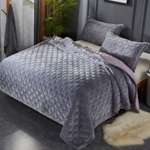 Juegos de cama 3pcsSet 230x270 Colcha de terciopelo de invierno en la cama 230x250 A cuadros en el sofá Colcha Manta Edredones Cama doble Funda de colchón 230214