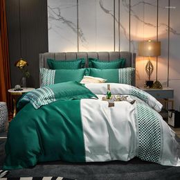 Ensembles de literie 4 pièces vert et blanc Patchwork linge de lit luxe Jacquard mosaïque ensemble couverture de maison coton égyptien satin couette
