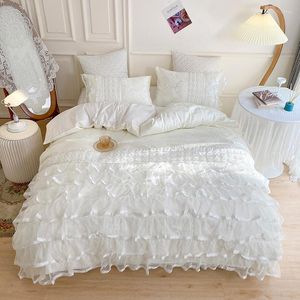 Ensembles de literie 40S Satin Jacquard Coton Princesse Ensemble de mariage Multicouche Dentelle Housse de couette Couette Lit Couette Jupe