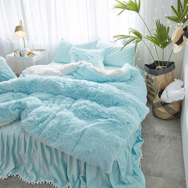 Juegos de cama 41 azul rosa gris blanco púrpura visón terciopelo niñas conjunto suave bereber polar funda nórdica gruesa sábana falda fundas de almohada