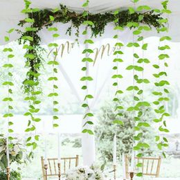 Ensemble de literie 4m PVC Feuilles vertes suspendues Garland Banner Pendeur pour Hawaiian Summer Jungle Birthday Party Mariage Home Decoration Baby