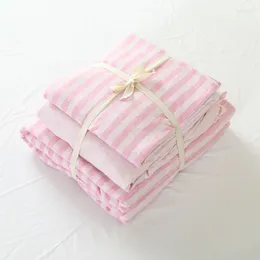 Ensembles de literie 4pcs coton jersey tricoté tissu doux rose clair ensemble de rayures style bref chambre pour filles bonne peau d'enfants
