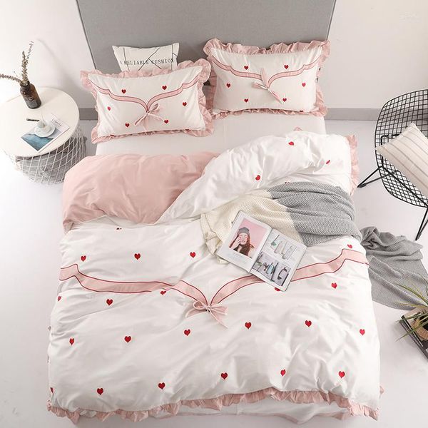 Juegos de cama 4pcs diseñador de lujo algodón egipcio conjunto Bowknot bordado cómodo El hogar textil