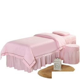 Ensembles de literie 4pcs Salon de beauté de haute qualité Mas Spa Linge de lit épais Draps Couvre-lit Taie d'oreiller Couette ER Set Drop Livraison Accueil Gar G Dhdq1