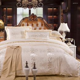 Juegos de cama 4 Uds. Juego de cama bordado de Jacquard satinado de lujo doble tamaño Queen King funda nórdica funda de almohada