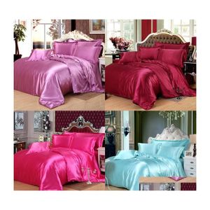 Bedding Sets 4Pcs Luxury Silk Bedding Set Satin Queen King Size Bed Comforter Quilt Duvet Er Linens With Pillowcases And Sheet 1814 Dhxiu
