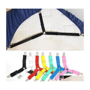 Juegos de ropa de cama 4 Unids / set Pinzas para sábanas elásticas Sujetador de cinturón Triángulo ajustable Botón antideslizante Mtifunction Ajuste Hebilla Mat Dhri7