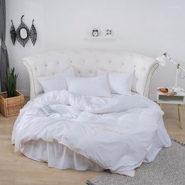 Ensembles de literie 4 pièces/ensemble pour lit rond coton broderie bord taie d'oreiller housse de couette drap housse couvre-lits le 200 cm 220 cm