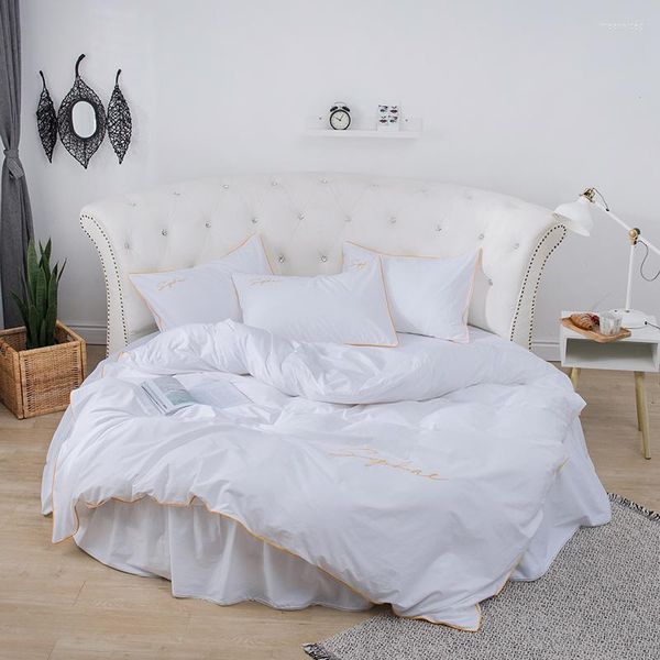 Juegos de cama 4 unids/set para cama redonda algodón borde bordado funda de almohada edredón sábana bajera colchas los 200 cm 220 cm