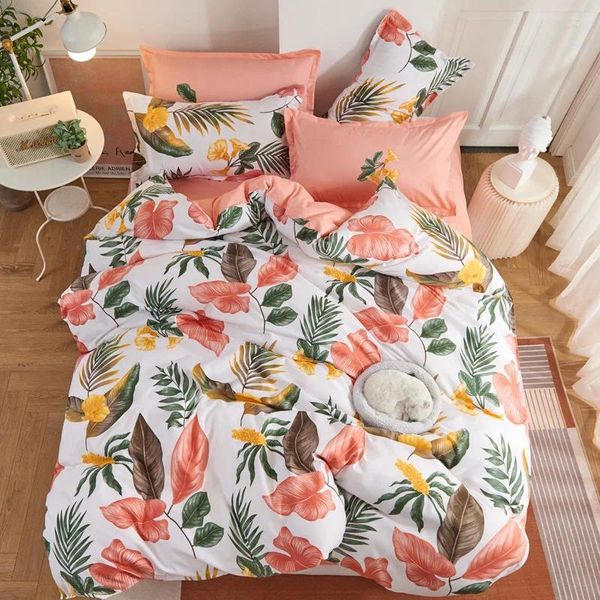 Ensembles de literie 4pcs plantes tropicales fille garçon garçon de lit de lit de lit de couette pour adultes et taies d'oreiller adultes couette