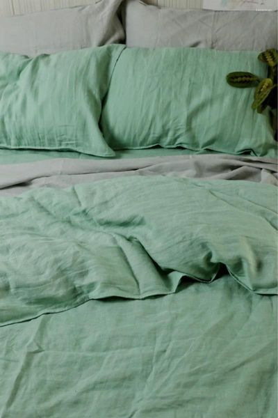 Juegos de cama 4 piezas de invierno sábanas belgium sábanas de cama de lino puro escapa de almohada de hoja ajustada y cubierta nórdica bebé cómoda transpirable