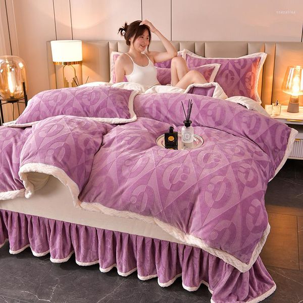 Juegos de cama 4 Uds. Funda nórdica de lana gruesa de invierno edredón cálido súper suave decoración del hogar sofá cama edredón colcha ropa de cama