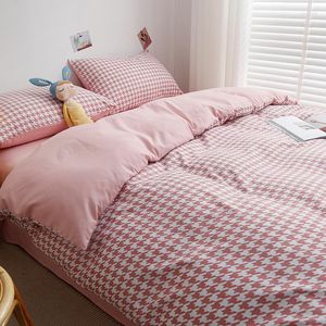 ¡Juegos de cama de 5 tamaños disponibles! Juego de ropa de cama con estampado de pata de gallo rosa, 1 Uds., funda nórdica, Sábana, 1/2 Uds., fundas de almohada M018