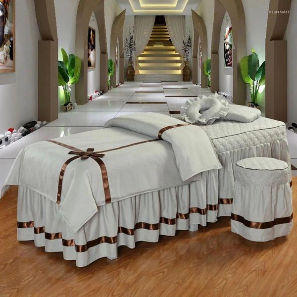 Ensembles de literie 5pcs papillon bowknot pour salon de beauté massage spa jupe de lit taie d'oreiller housse de couette avec oreiller facial