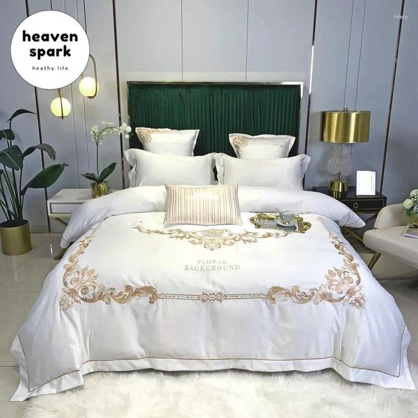 Ensembles de literie 600tc Luxury Royal Home Textile Textile Lit Ligne Ligne de lit de couette coquette avec couverture de courtepointe / feuille plate / lit de lit / taie d'oreiller