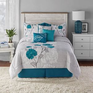 Juegos de cama Juego de edredón de 7 piezas con rosas verde azulado y almohadas decorativas, falda de cama FullQueen bvghfg 231020